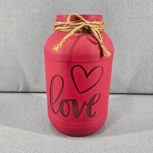 Handmade painted jar, distriessed, Love Theme, Red, 8.5" T, Valentine, Wedding